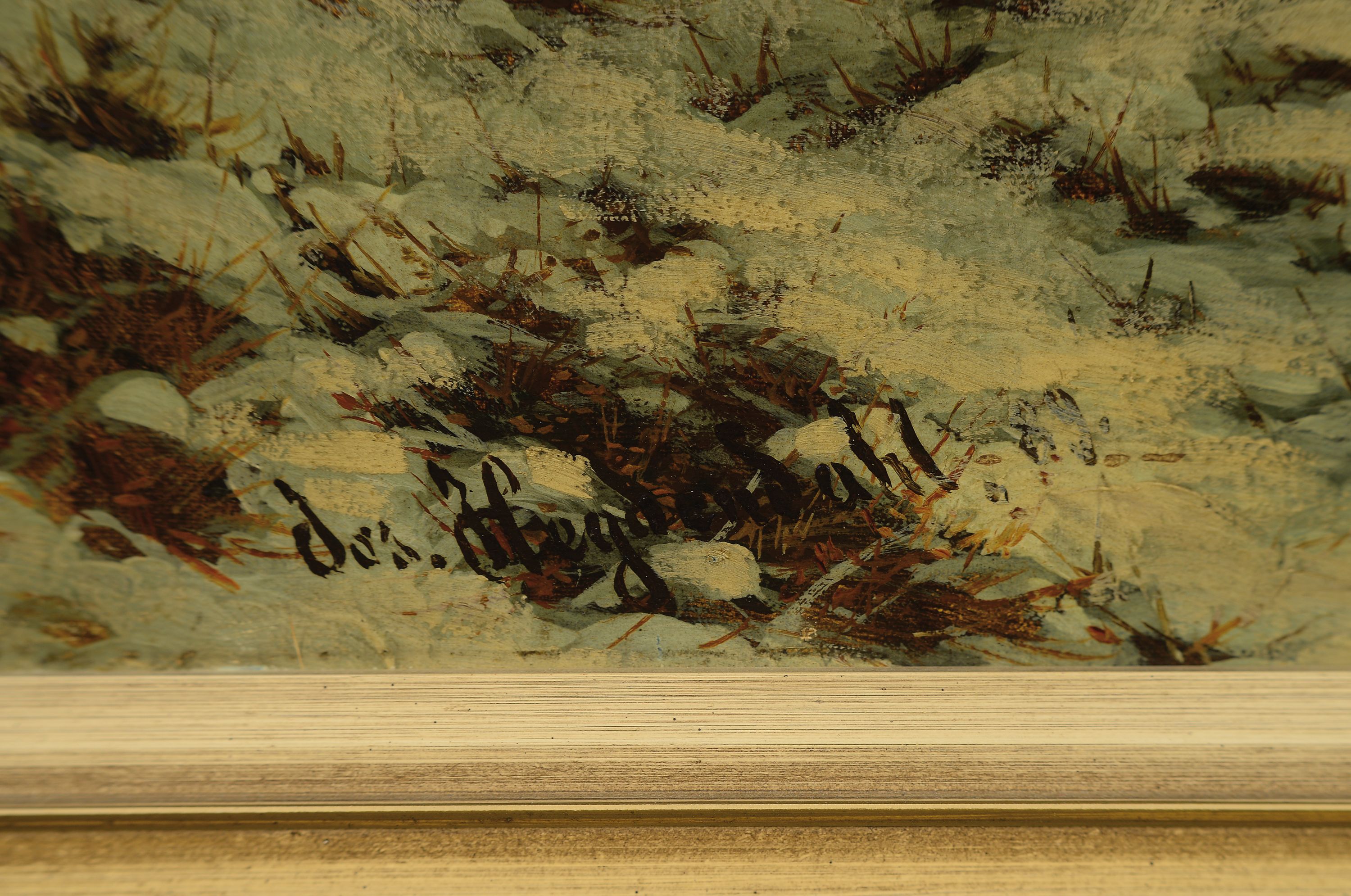 Detail a: Josef F. Heydendahl, 1844-1906, Vollmond über Winterlandschaft mit Ruine und Menschen, Öl/Lwd, links unten signiert, min. Oberflächenschaden, ca. ...