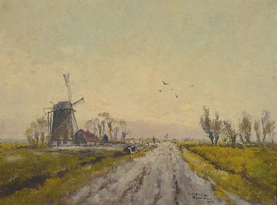 Image 26741984 - Cornelis de Bruin, 1870-1940, dutch landscape with windmill, oil/canvas, right below sign., dat. 59 and inscribed Beemster , approx. 58x78cm, frame approx. 72x92cm