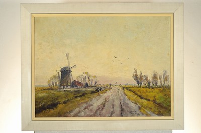 26741984k - Cornelis de Bruin, 1870-1940, dutch landscape with windmill, oil/canvas, right below sign., dat. 59 and inscribed Beemster , approx. 58x78cm, frame approx. 72x92cm