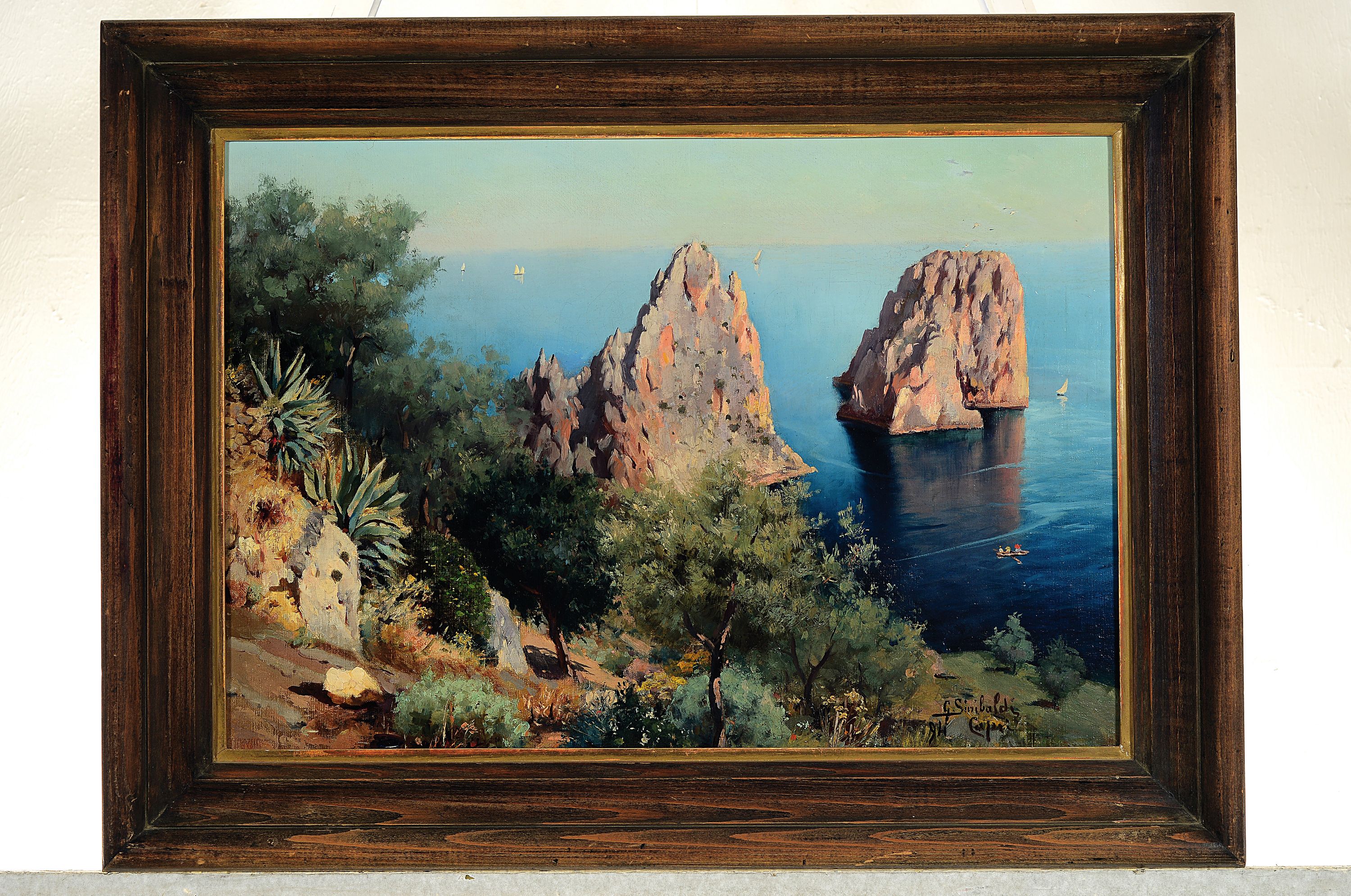 Detail k: G. Grimaldi, italienischer Künstler des frühen 20.Jh., Ansicht von Capri, wohl Blick auf die Faraglioni-Felsen, rechts unten signiert und ...
