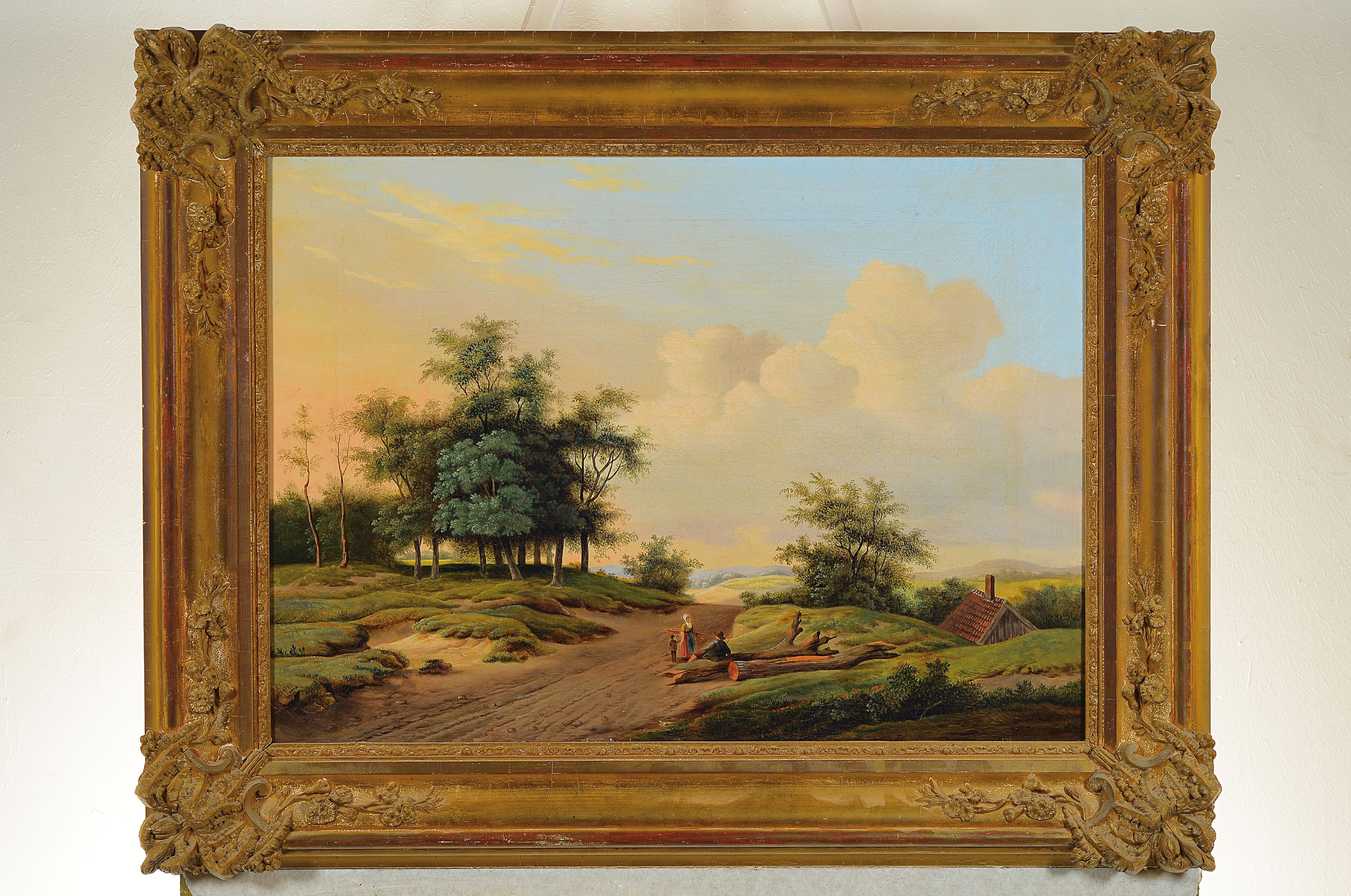 Detail k: Niederländischer Maler, erste Hälfte des 19. Jh., Sommerliche Landschaft mit Baum bestandenem Weg und Personen, Öl/Lwd, im Stil der Malerfamilie ...
