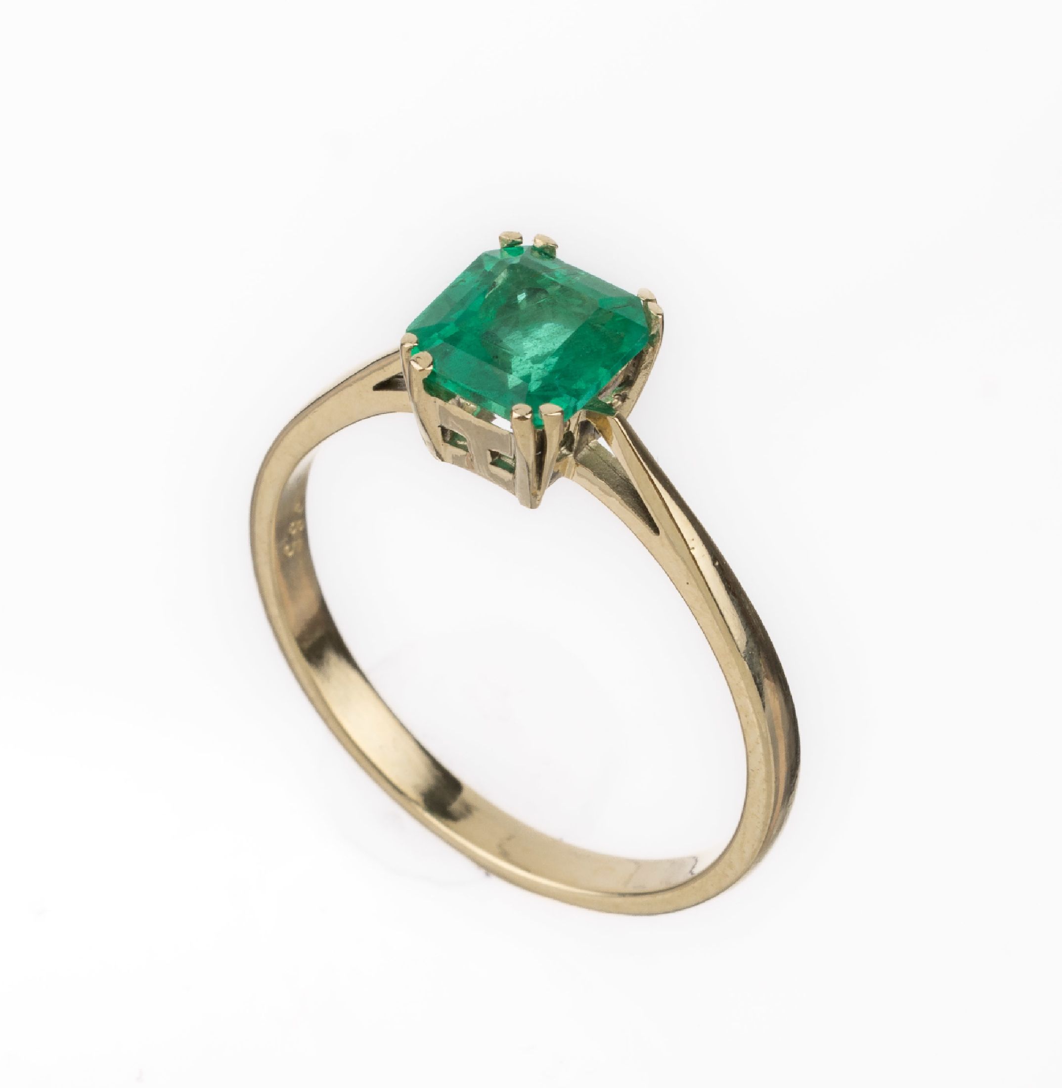 14 kt Gold Smaragd-Ring, GG 585/000, Smaragd Rechteck ca. 1.16 ct, ca. 2.5 g, RW 56