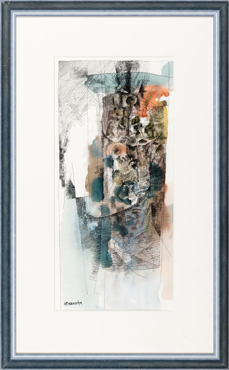 Heinz Brzoska, 1942 Kattowice-2015Ludwigshafen , Abstr. Komposition, links unten sig., unter Glas, gesamt ca. 69x43 cm