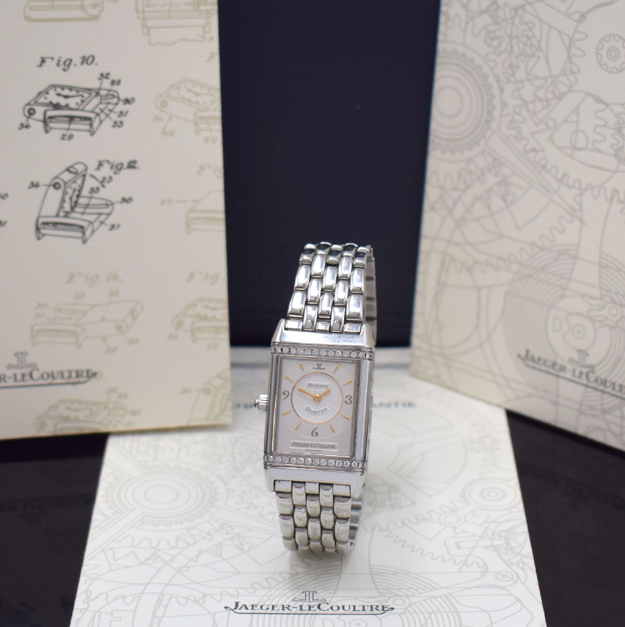 Jaeger-LeCoultre Damenarmbanduhr Reverso Duetto Referenz 256.8.75, Handaufzug, Schweiz verk. lt. beil. Pap. 11/2002, im Edelstahl-Wendegeh., eine ...