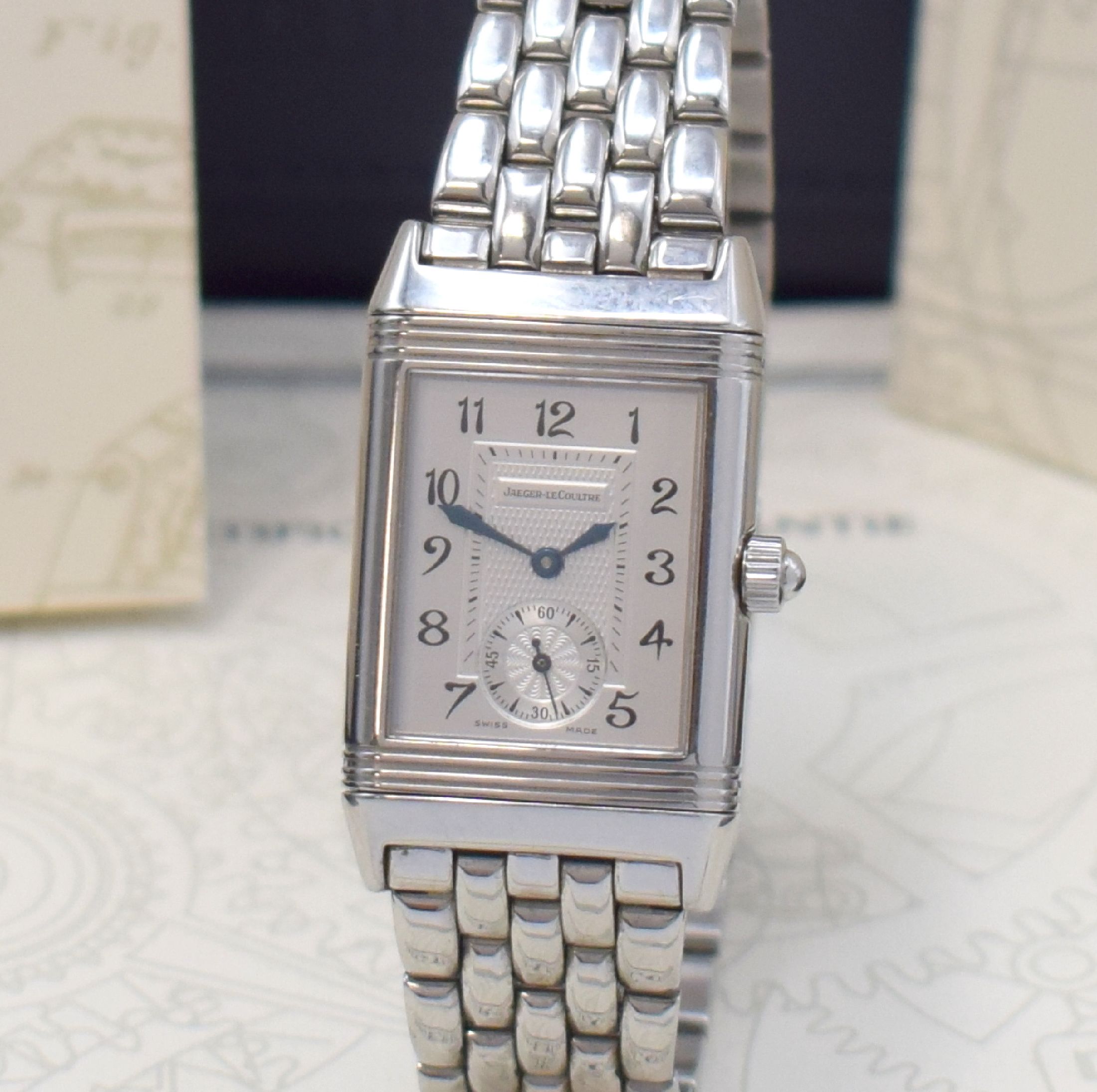 Detail b: Jaeger-LeCoultre Damenarmbanduhr Reverso Duetto Referenz 256.8.75, Handaufzug, Schweiz verk. lt. beil. Pap. 11/2002, im Edelstahl-Wendegeh., eine ...