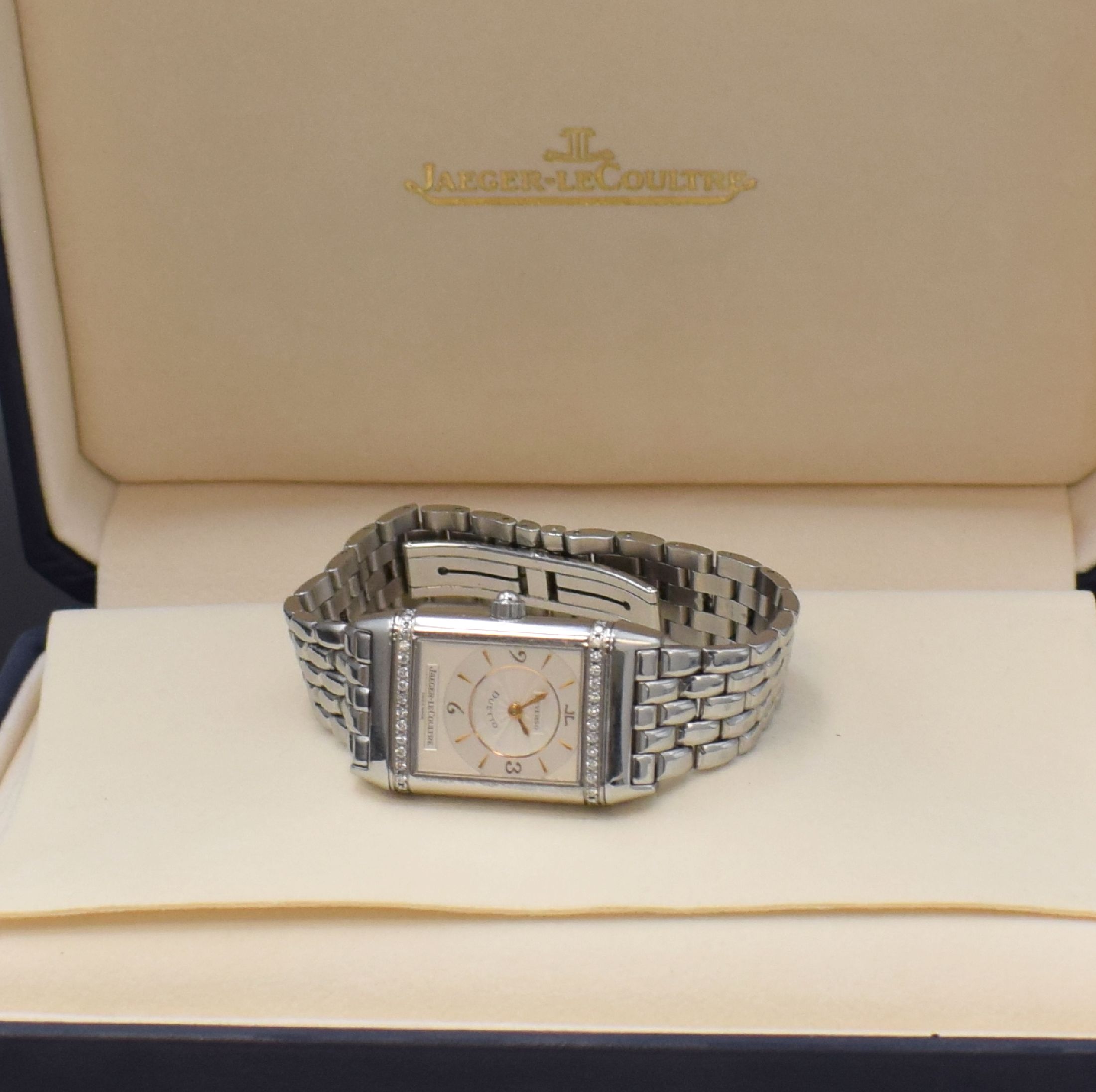 Detail f: Jaeger-LeCoultre Damenarmbanduhr Reverso Duetto Referenz 256.8.75, Handaufzug, Schweiz verk. lt. beil. Pap. 11/2002, im Edelstahl-Wendegeh., eine ...