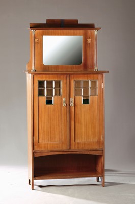 Image 26743784 - Art Nouveau Vertiko, around 1900, mahogany veneer, 2 doors with square cut discs, top ...