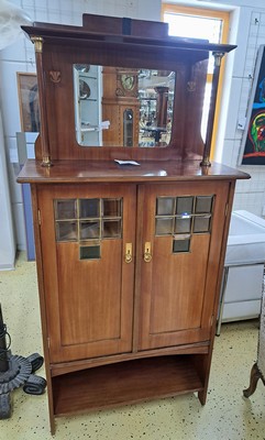 26743784a - Art Nouveau Vertiko, around 1900, mahogany veneer, 2 doors with square cut discs, top ...