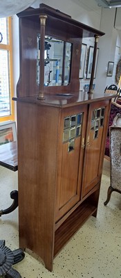 26743784c - Art Nouveau Vertiko, around 1900, mahogany veneer, 2 doors with square cut discs, top ...