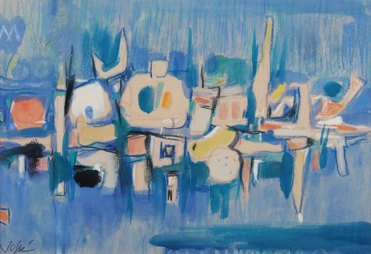 Friedrich Jossé, 1897 Wolfstein/Pfalz-1994 Speyer, zwei Werke: Gouache auf Papier, jeweils eine abstrakte Komposition, 1x li. unten sign., ca. ...