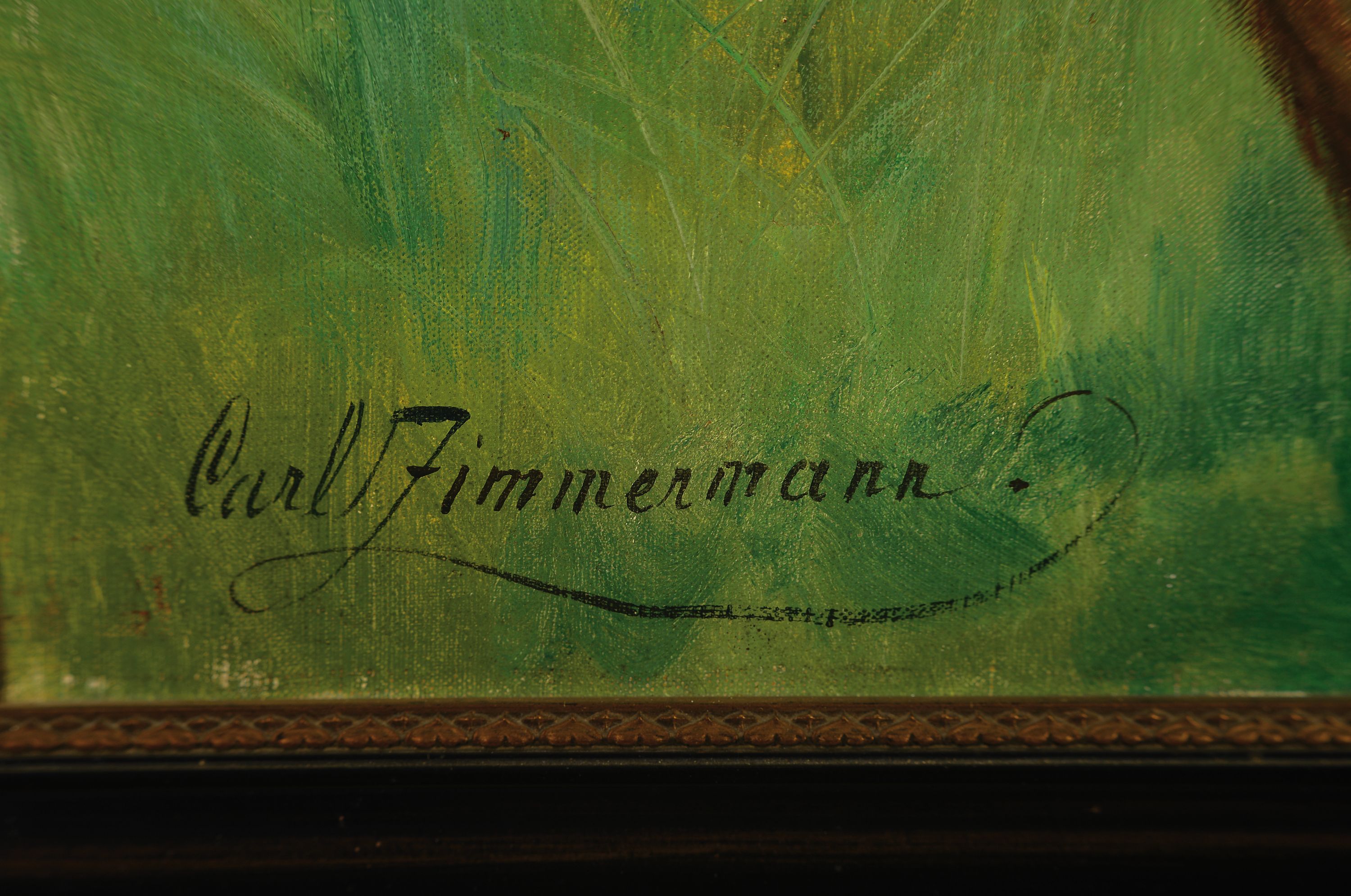 Detail a: Carl Zimmermann, 1864 Halberstadt-1930 Goslar, Hirsch im Wald, Öl/Lwd, links unten sign., ca. 100x80cm, R. ca. 118x98cm