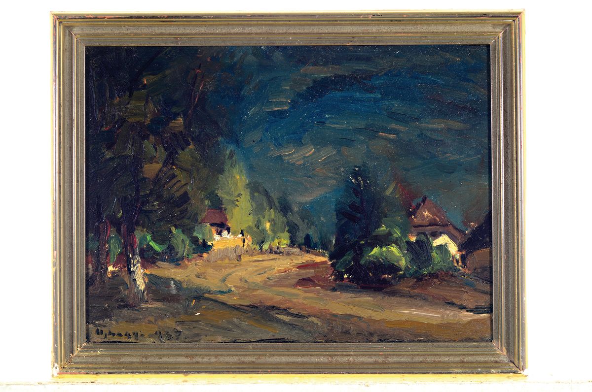 Detail k: Oszcar Nagy, 1883-1965, Ungarn, Landschaft mit Dorfstraße, Öl/Malkarton, links unten signiert und dat. 1937, ca. 21x28cm, R. ca. 25x32cm