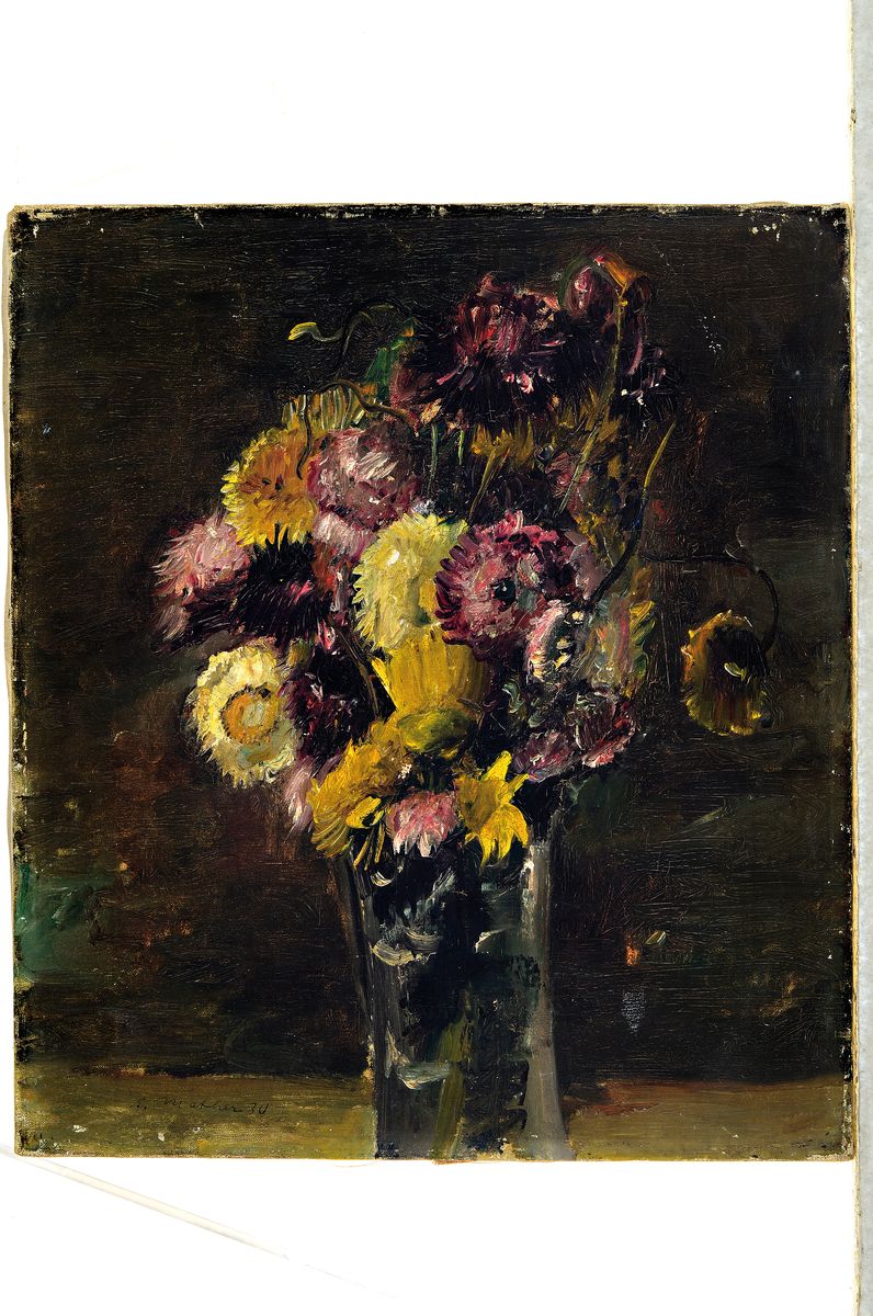 Detail k: Arvid Mather, 1905 Barmen-1950 Düsseldorf, Blumenstillleben, Öl/Lwd, links unten sign., ca. 40x35cm, kleinere Oberflächenschäden