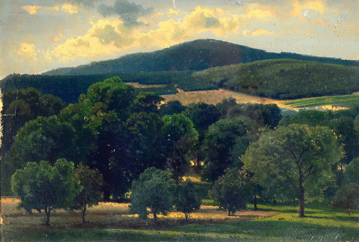 Heinrich Deiters, 1840 München-1916 Düsseldorf, Sommerliche Landschaft, Öl/Papier, rückseitig Nachlaßstempel Hans Deiters, am Oberen Rand zwei ...