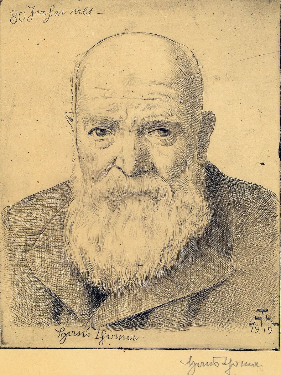 Hans Thoma, 1839 Bernau-1924 Karlsruhe, Selbstporträt, Radierung von 1919 (80 Jahre alt), handsigniert, ca. 17.5x14cm, u.Gl., R. ca. 34x25cm