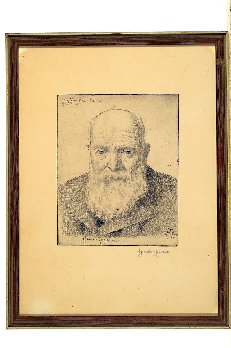 Detail k: Hans Thoma, 1839 Bernau-1924 Karlsruhe, Selbstporträt, Radierung von 1919 (80 Jahre alt), handsigniert, ca. 17.5x14cm, u.Gl., R. ca. 34x25cm