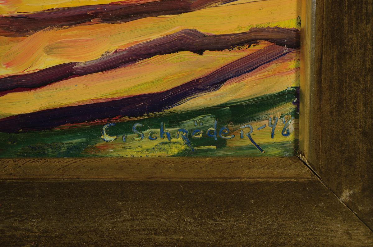 Detail a: Carl Schröder, 1870-1952, Sommerliche Landschaft mit Garben und Zaun, expressionistische Malweise, Öl/Malkarton, rechts unten sign., ca. 25x34cm, ...