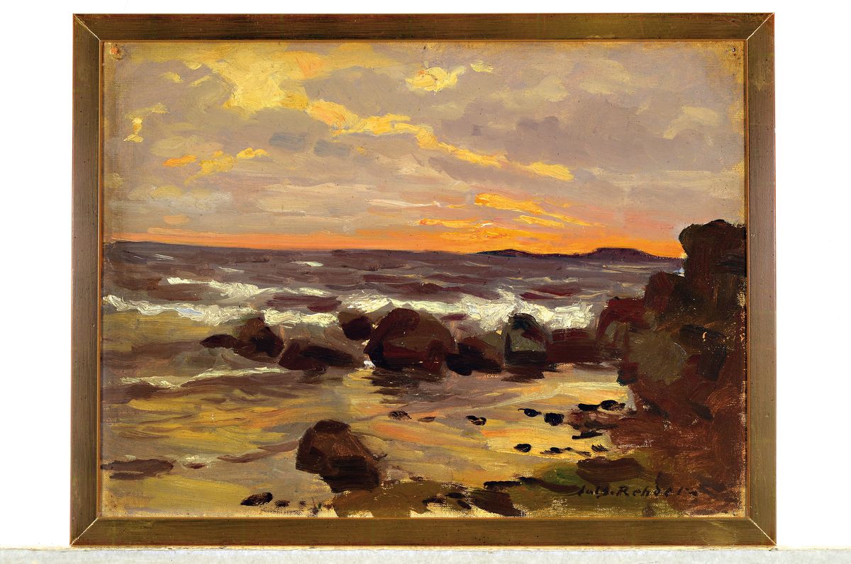 Detail k: Julius Christian Rehder, 1861 Flensburg-1955 Essen, Brandung im Abendrot, Öl/Hartfaser, rechts unten signiert, ca. 33x45cm, R. ca. 36x48cm