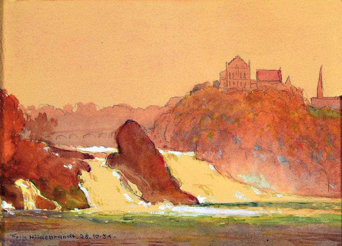 Fritz Hildebrandt, 1878 Quedlinburg-1970 Konstanz, Der Rheinfall bei Schaffhausen, Aquarell auf Papier, links unten signiert, ca. 17x24cm, u.Gl., R. ...