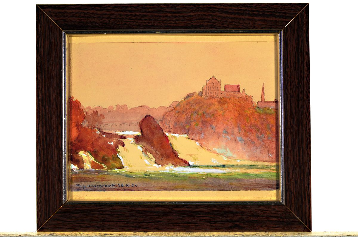 Detail k: Fritz Hildebrandt, 1878 Quedlinburg-1970 Konstanz, Der Rheinfall bei Schaffhausen, Aquarell auf Papier, links unten signiert, ca. 17x24cm, u.Gl., R. ...