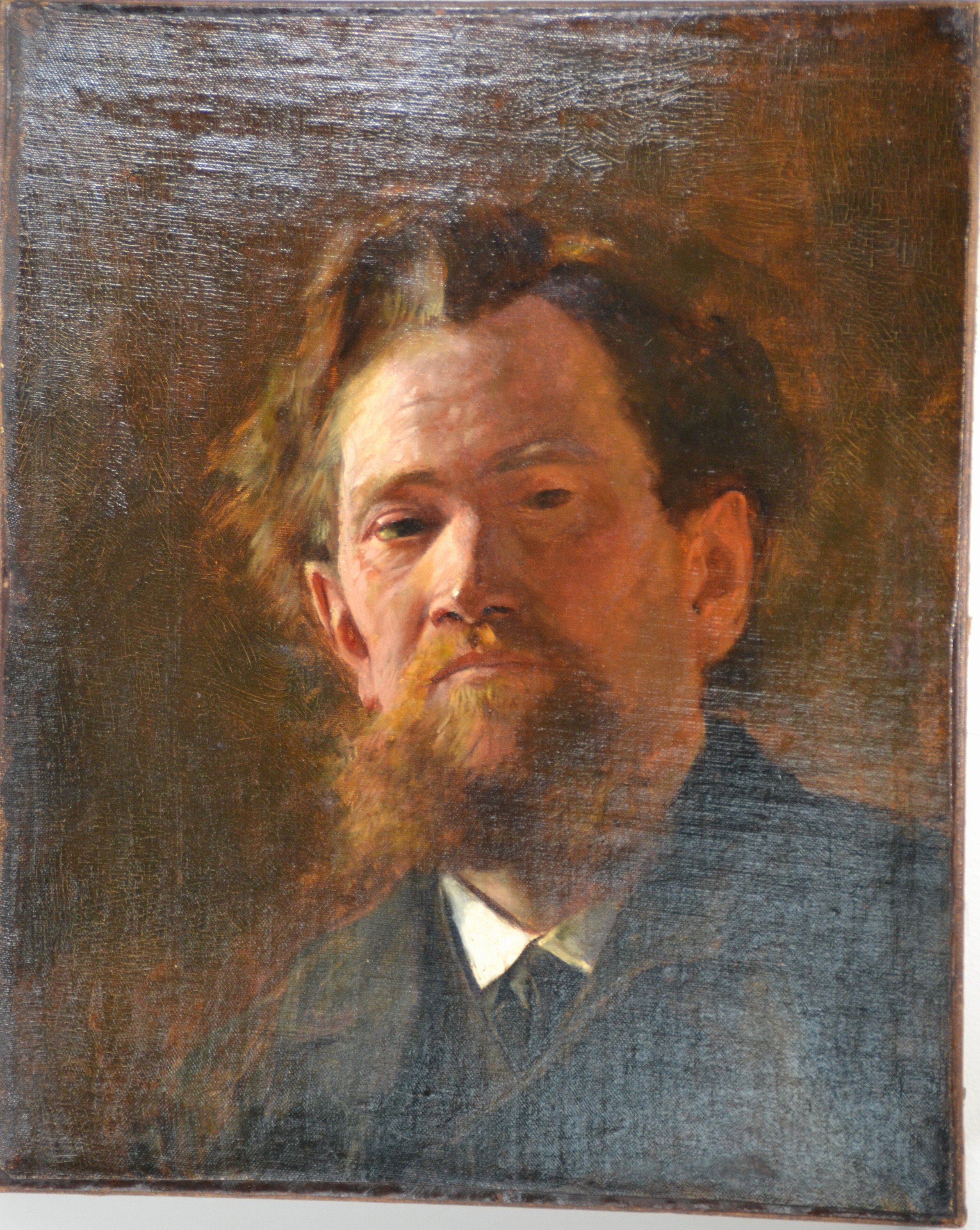 Detail a: G. Fuld o.ä., Porträtist des 19. Jh., En-face-Porträt eines bärtigen Mannes, Öl/Lwd, doubl., feine detailreiche Malerei mit gekonntem Inkarnat ...