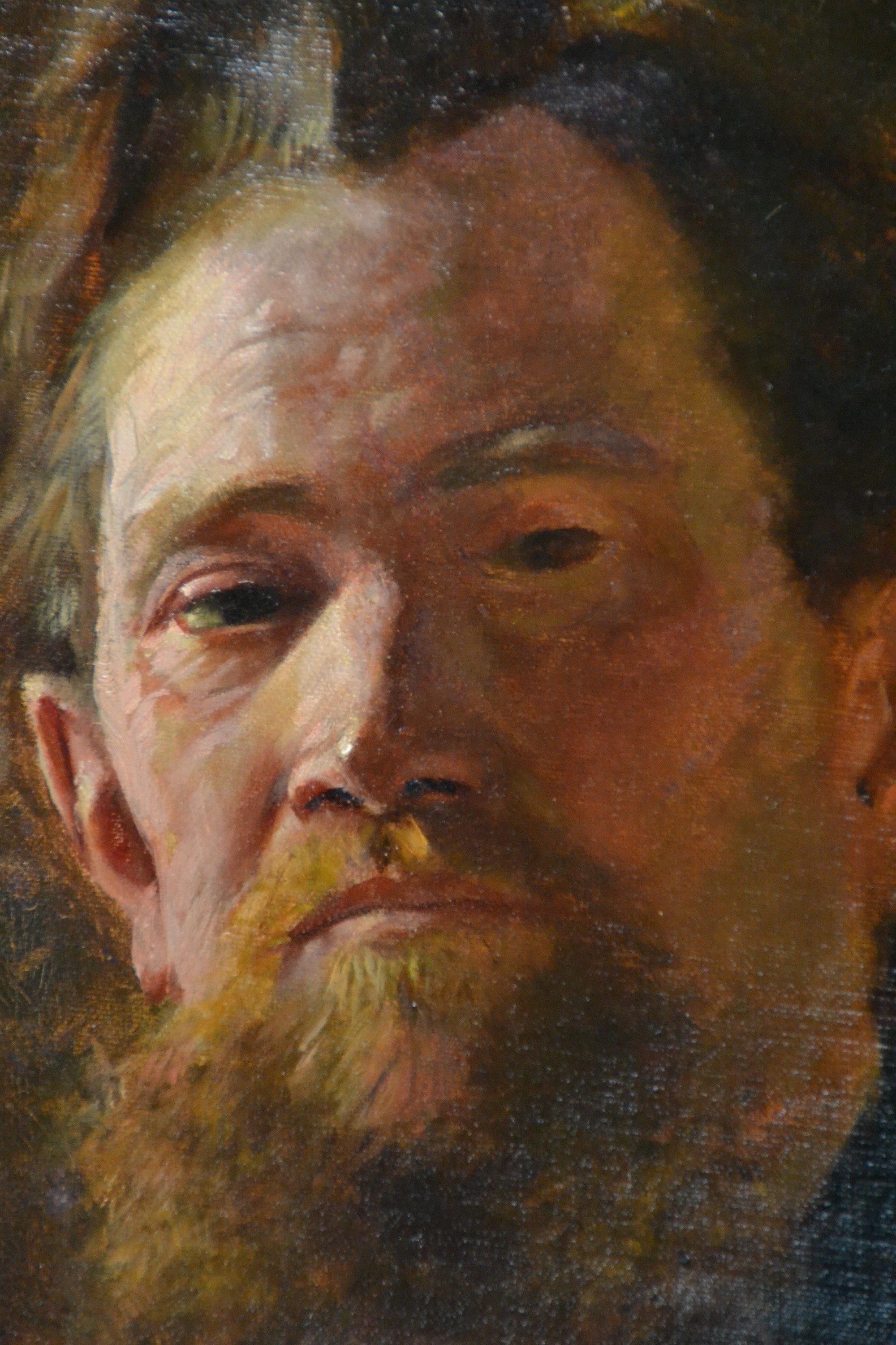 Detail b: G. Fuld o.ä., Porträtist des 19. Jh., En-face-Porträt eines bärtigen Mannes, Öl/Lwd, doubl., feine detailreiche Malerei mit gekonntem Inkarnat ...
