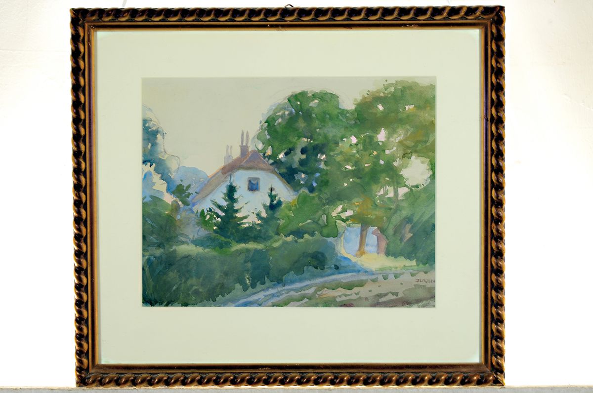 Detail k: Fritz Schoen, geb. 1871 Darkehnen in Ostpreussen, Straße in Rauschen, Aquarell auf Papier, re. u. sign., ca. 25.5x32.5cm, PP, u.Gl., R. ca. 42x48cm