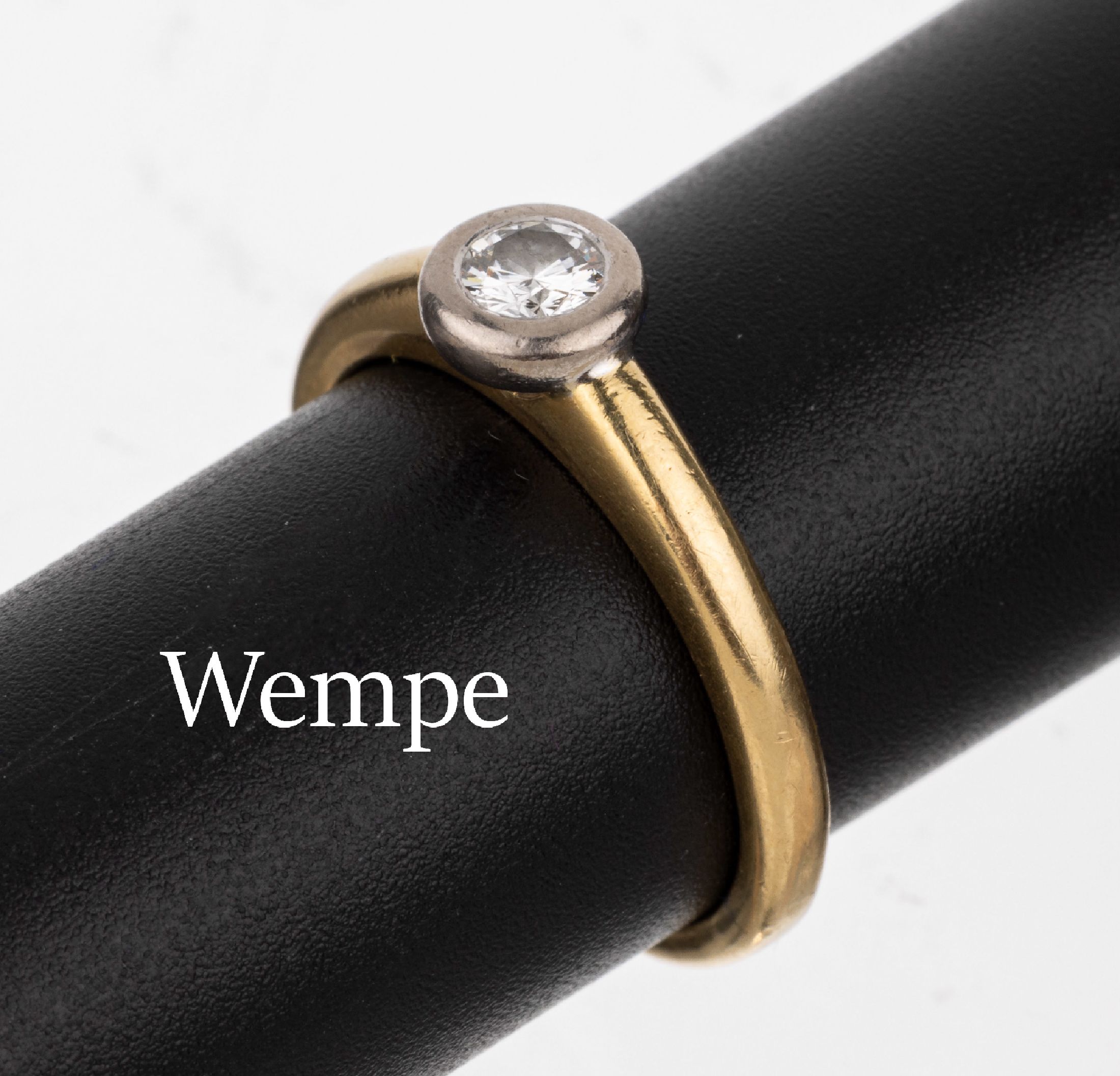 18 kt Gold WEMPE Brillant-Ring, GG 750/000,Brillant ca. 0.25 ct Weiß/lr, RW 56, ca. 5.07 g, Zertifikat anbei