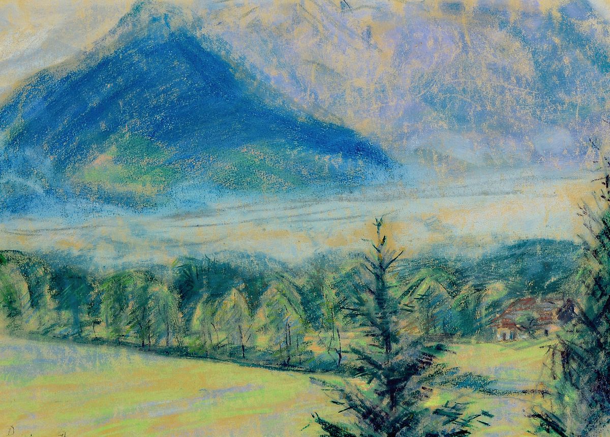 Daniel Wohlgemuth, 1876 Albisheim-1967 Gundersheim, Konvolut aus 5 Arbeiten: 1) Bei Berchtesgaden Blick gen Obersalzberg, Pastell auf Papier, links ...