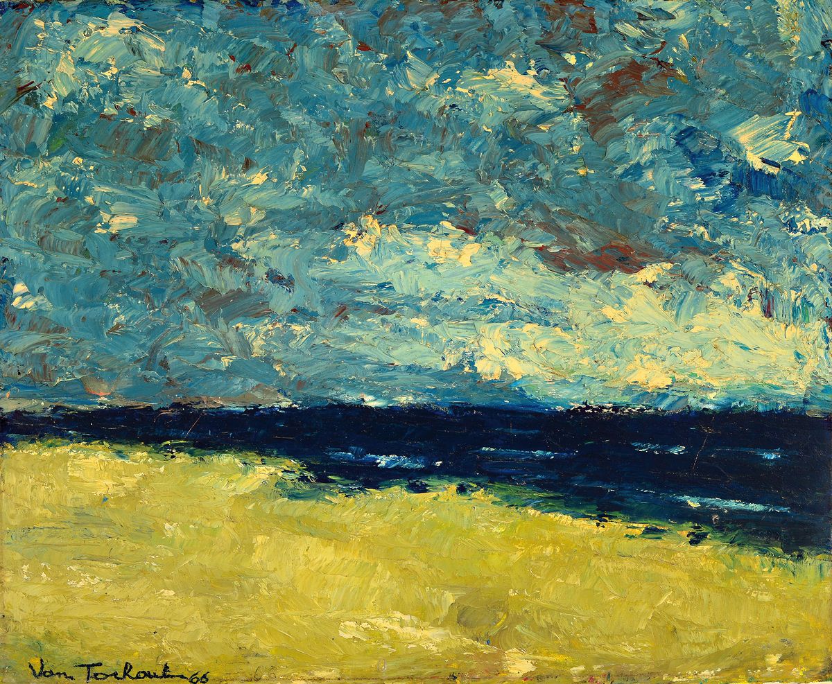 van Torhouten, wohl belgischer Künstler, dat. (19)66, Am Meer, Öl/Lwd, Spachteltechnik, links unten signiert und dat., ca. 45x55cm