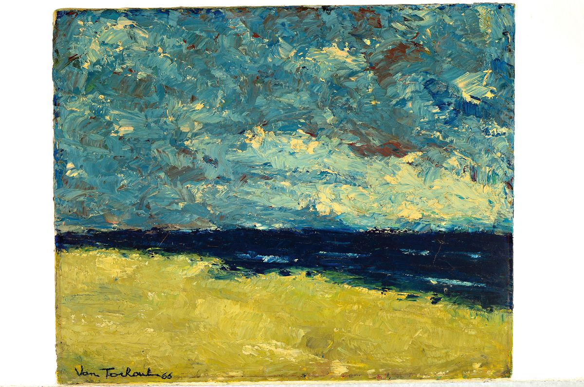 Detail k: van Torhouten, wohl belgischer Künstler, dat. (19)66, Am Meer, Öl/Lwd, Spachteltechnik, links unten signiert und dat., ca. 45x55cm
