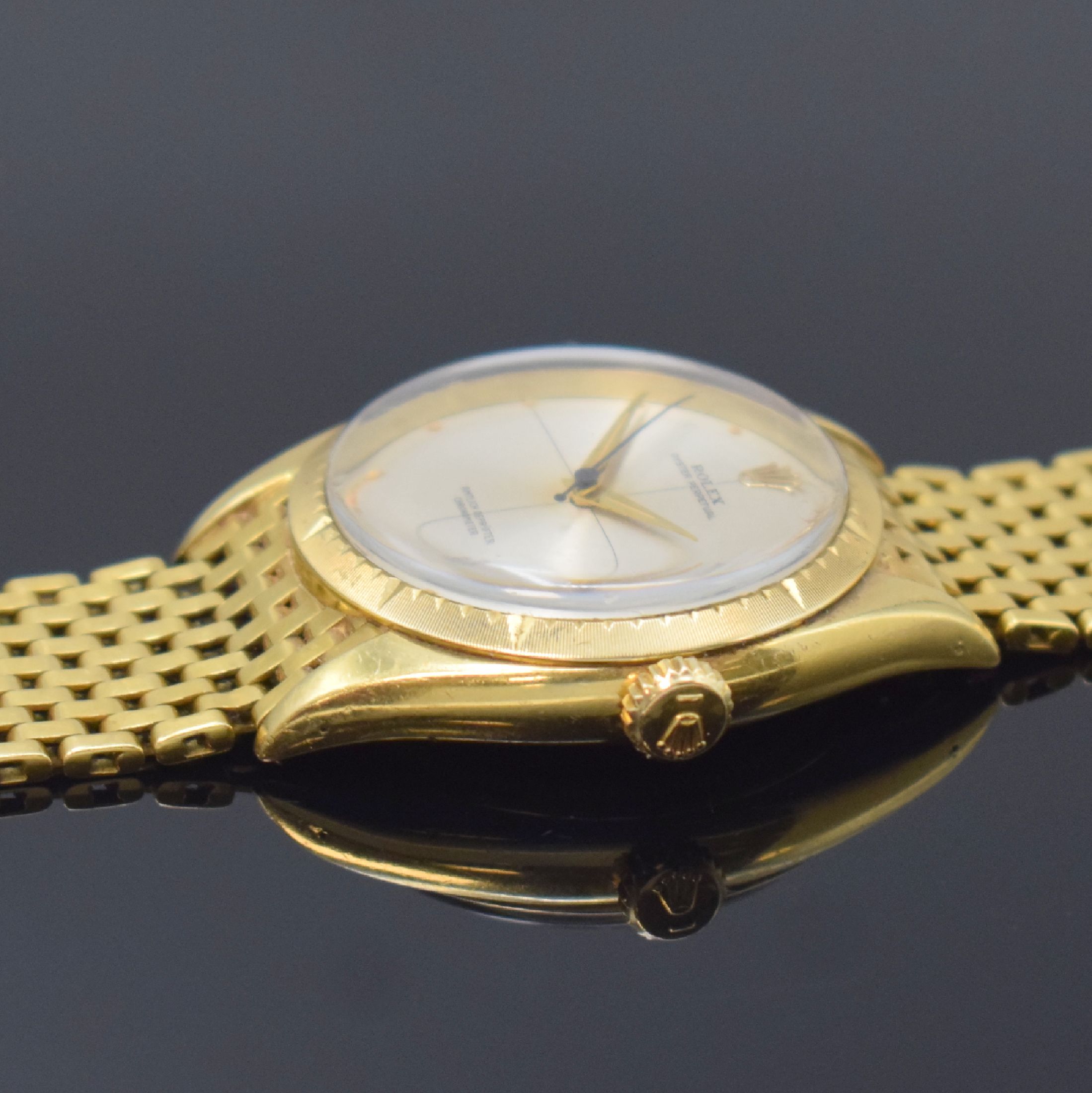 Detail c: ROLEX Zephyr sehr seltene "AMTLICH GEPRÜFTER CHRONOMETER" Herrenarmbanduhr Referenz 6582, Schweiz um 1955, GG 585/000 Geh. an festen ...