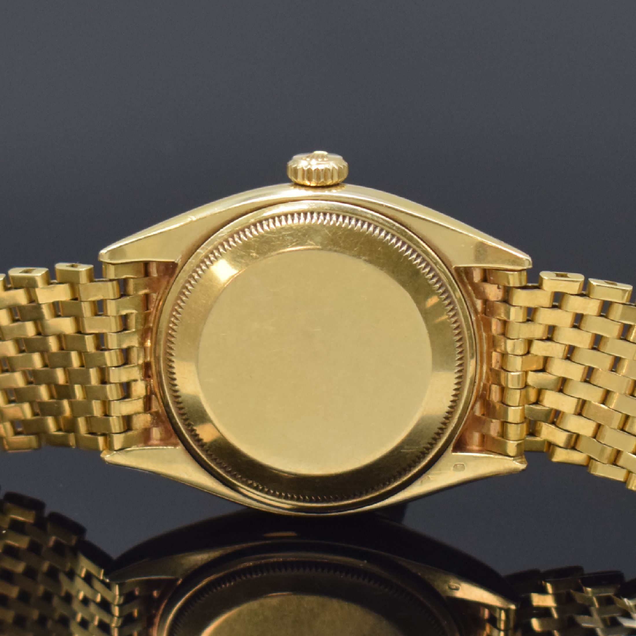 Detail d: ROLEX Zephyr sehr seltene "AMTLICH GEPRÜFTER CHRONOMETER" Herrenarmbanduhr Referenz 6582, Schweiz um 1955, GG 585/000 Geh. an festen ...