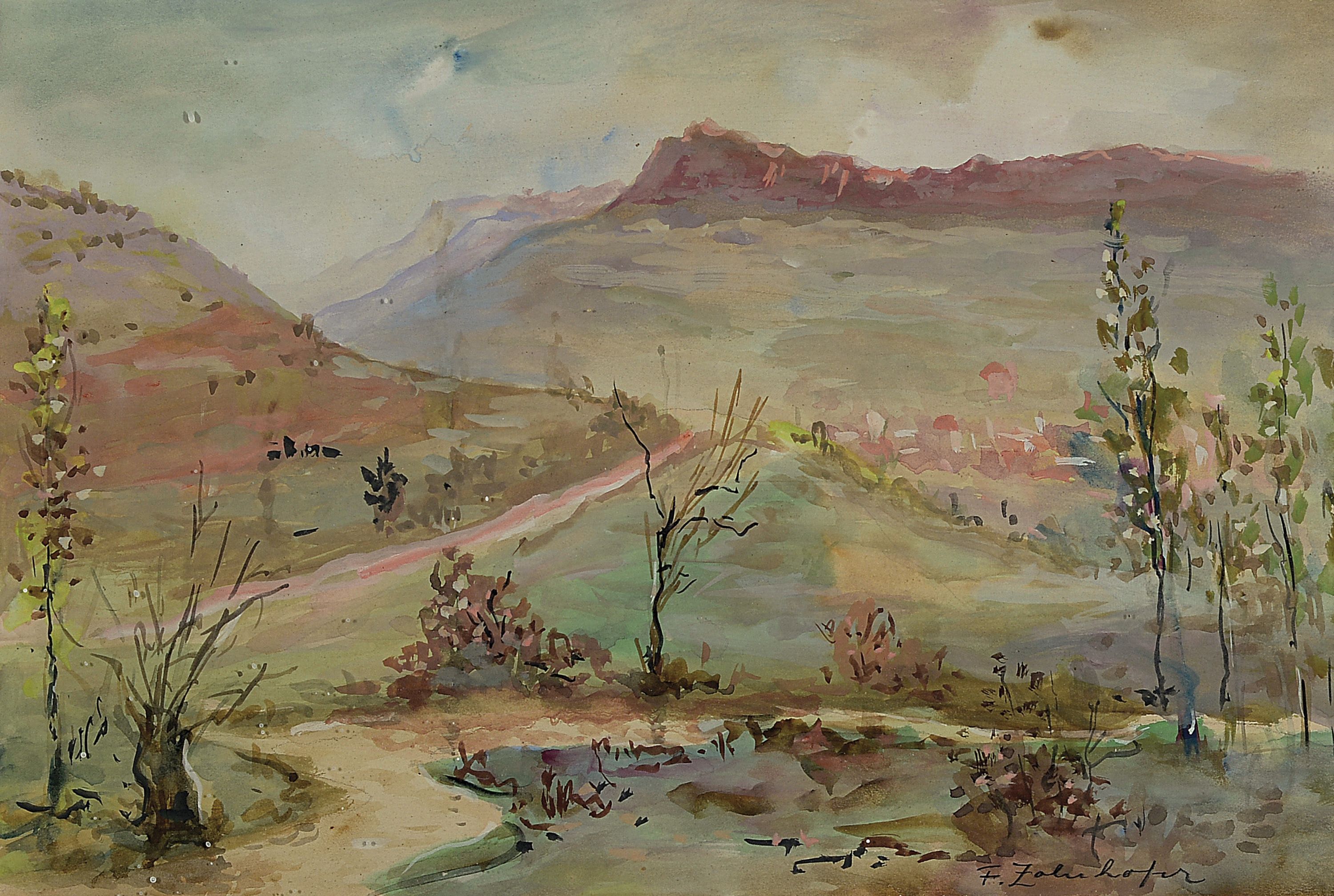 Fritz Zolnhofer, 1896 Wolfstein - 1965 Saarbrücken, Studium an der Akademien Stuttgart und München, 2 Aquarelle, pfälzer Landschaften, je ...
