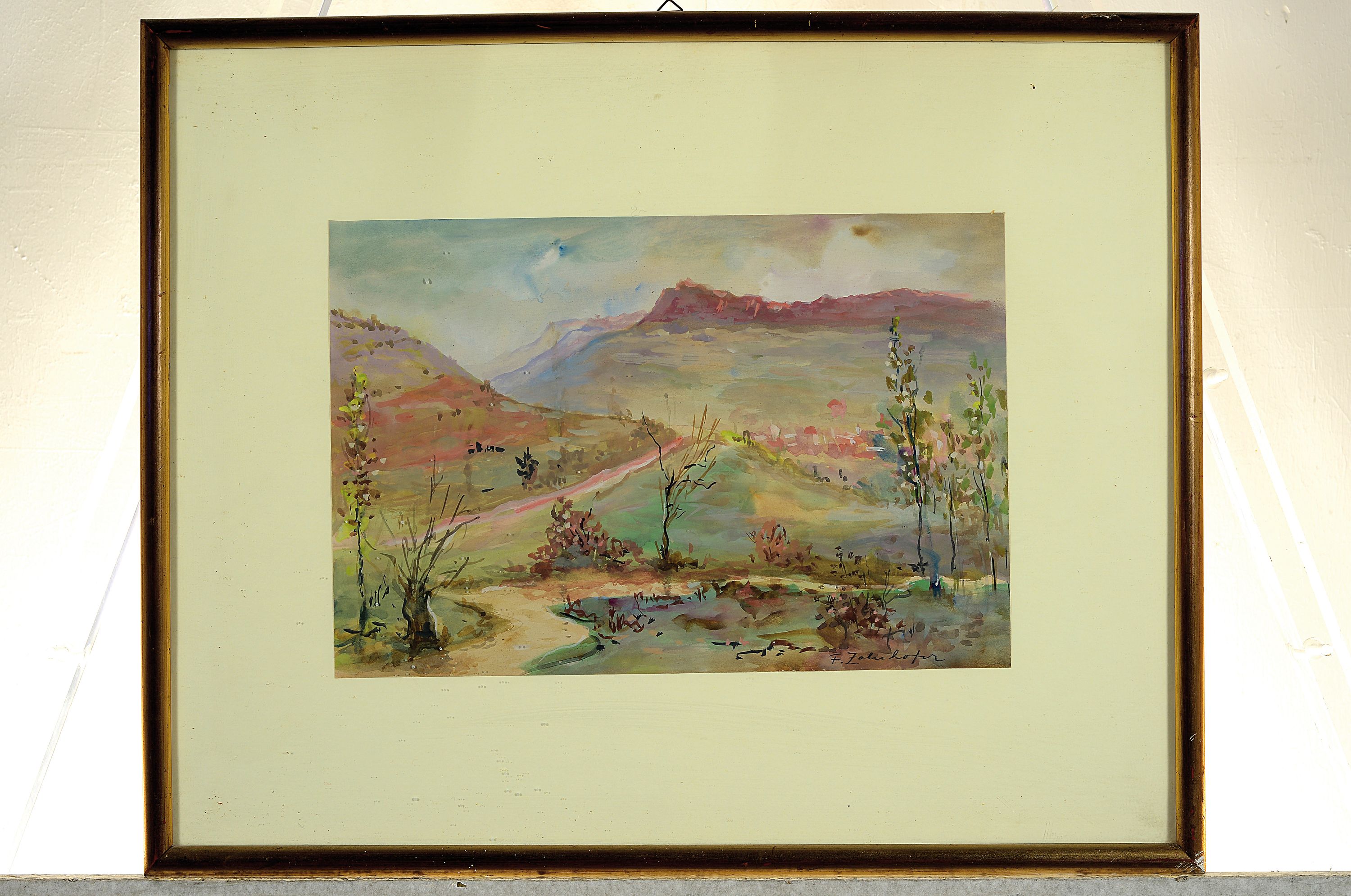 Detail k: Fritz Zolnhofer, 1896 Wolfstein - 1965 Saarbrücken, Studium an der Akademien Stuttgart und München, 2 Aquarelle, pfälzer Landschaften, je ...