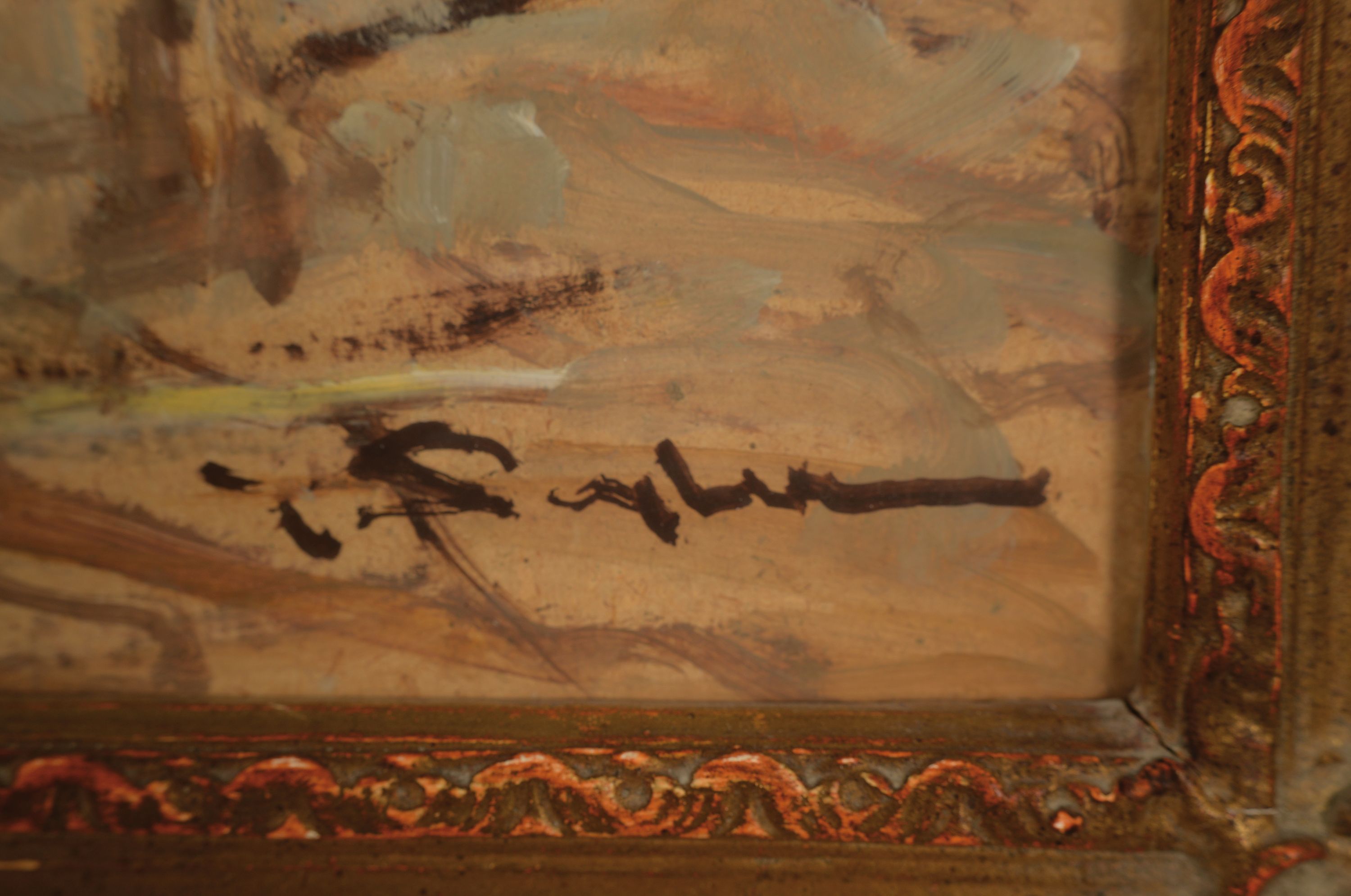 Detail l: Julius Seyler, 1873-1958 München, Crevettenfischer am Strand, Öl/Malkarton, rechts unten signiert, unter Glas gerahmt, ca.34x50/52x67 cm, ...