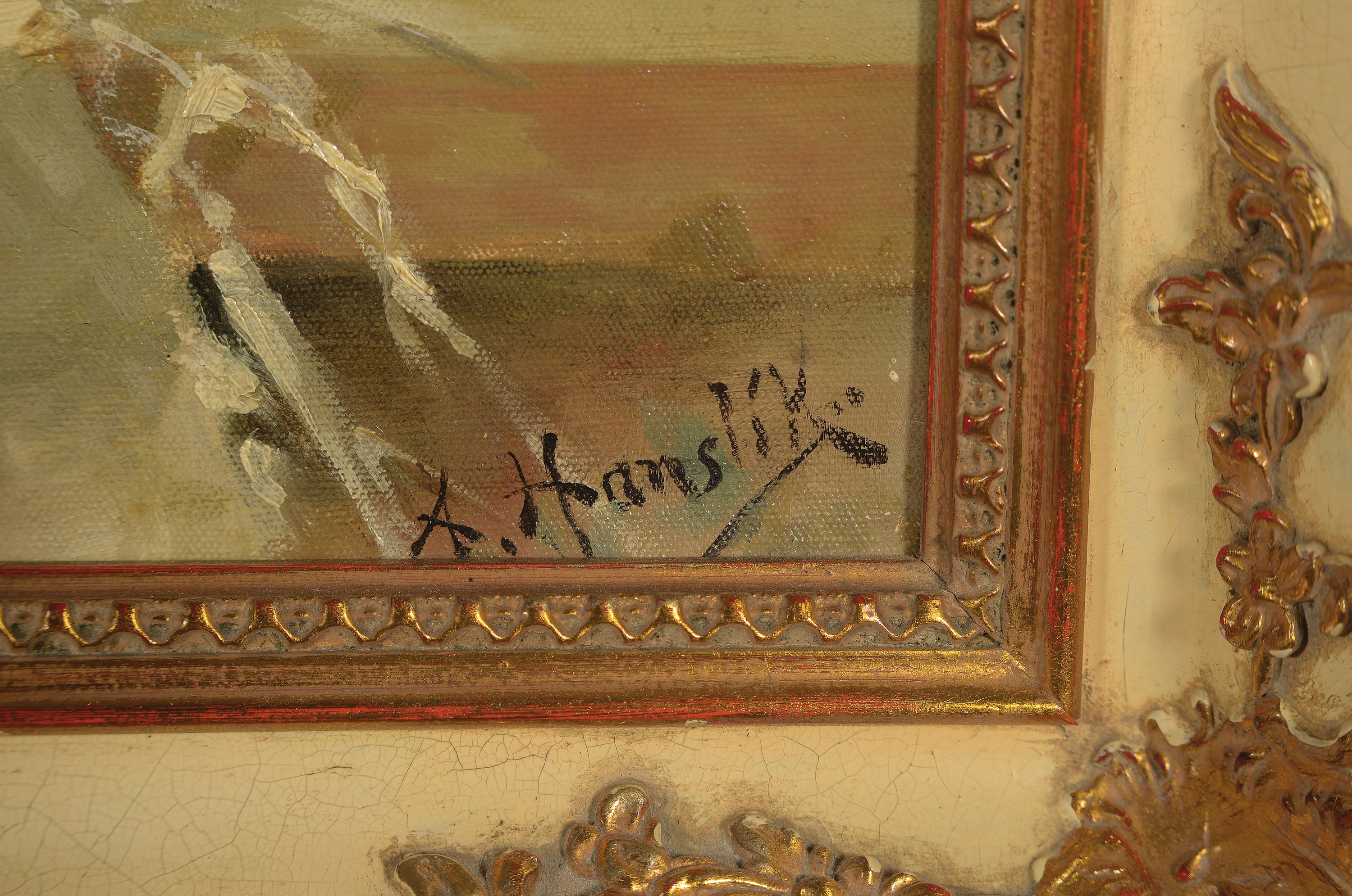 Detail a: Anton Hanslik, Künstler des 20.Jh., Stillleben mit Rosen, Apfel und Trauben, signiert, Öl/Lwd, 42x48 cm, Rahmen 54x57 cm