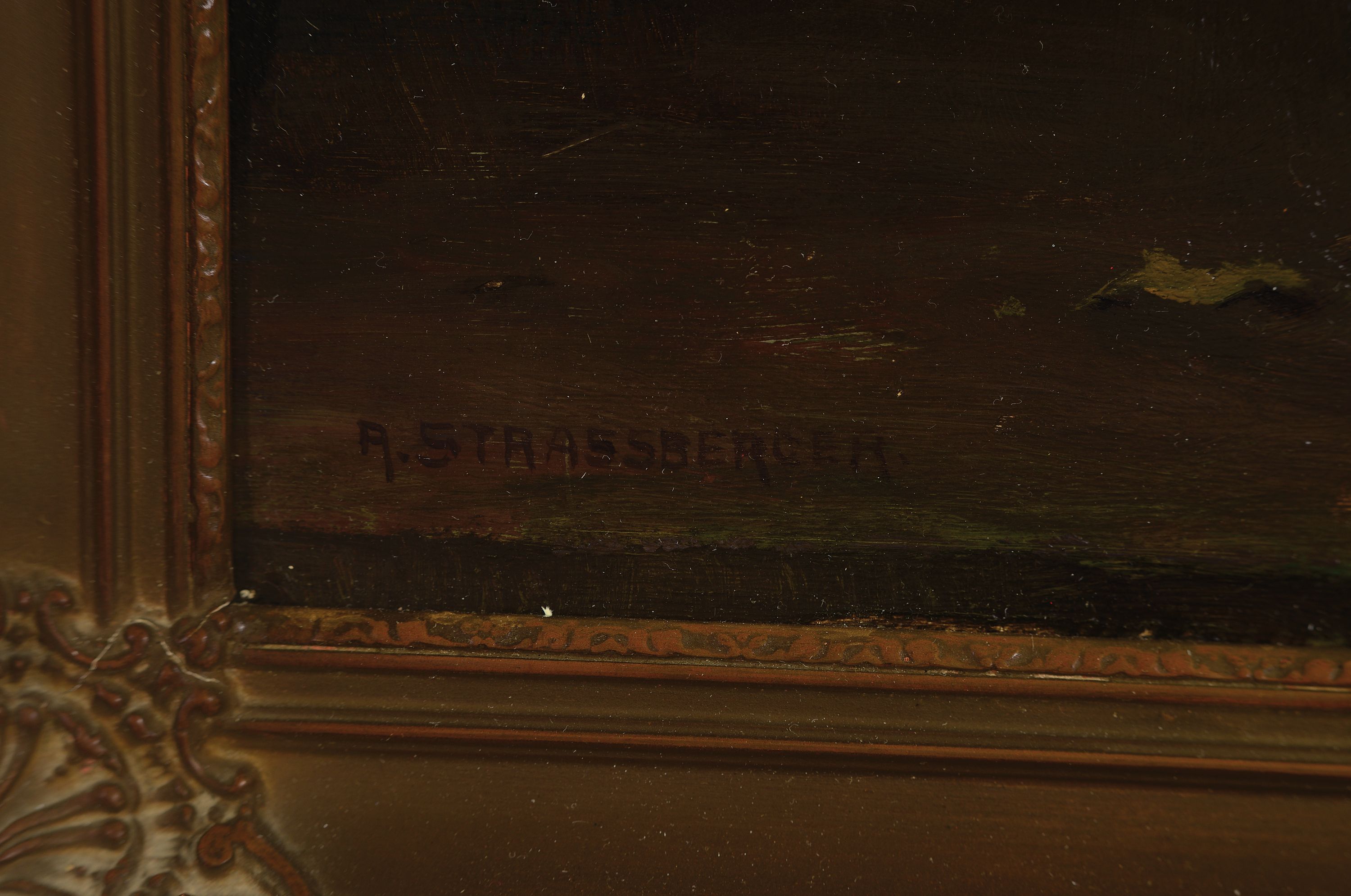 Detail a: Richard Strassberger, 1868 Leipzig-1938 Karlsruhe, Blumenstillleben, Strauß gemischter Astern in Jugendstilvase, links unten signiert, Öl/Platte, ...