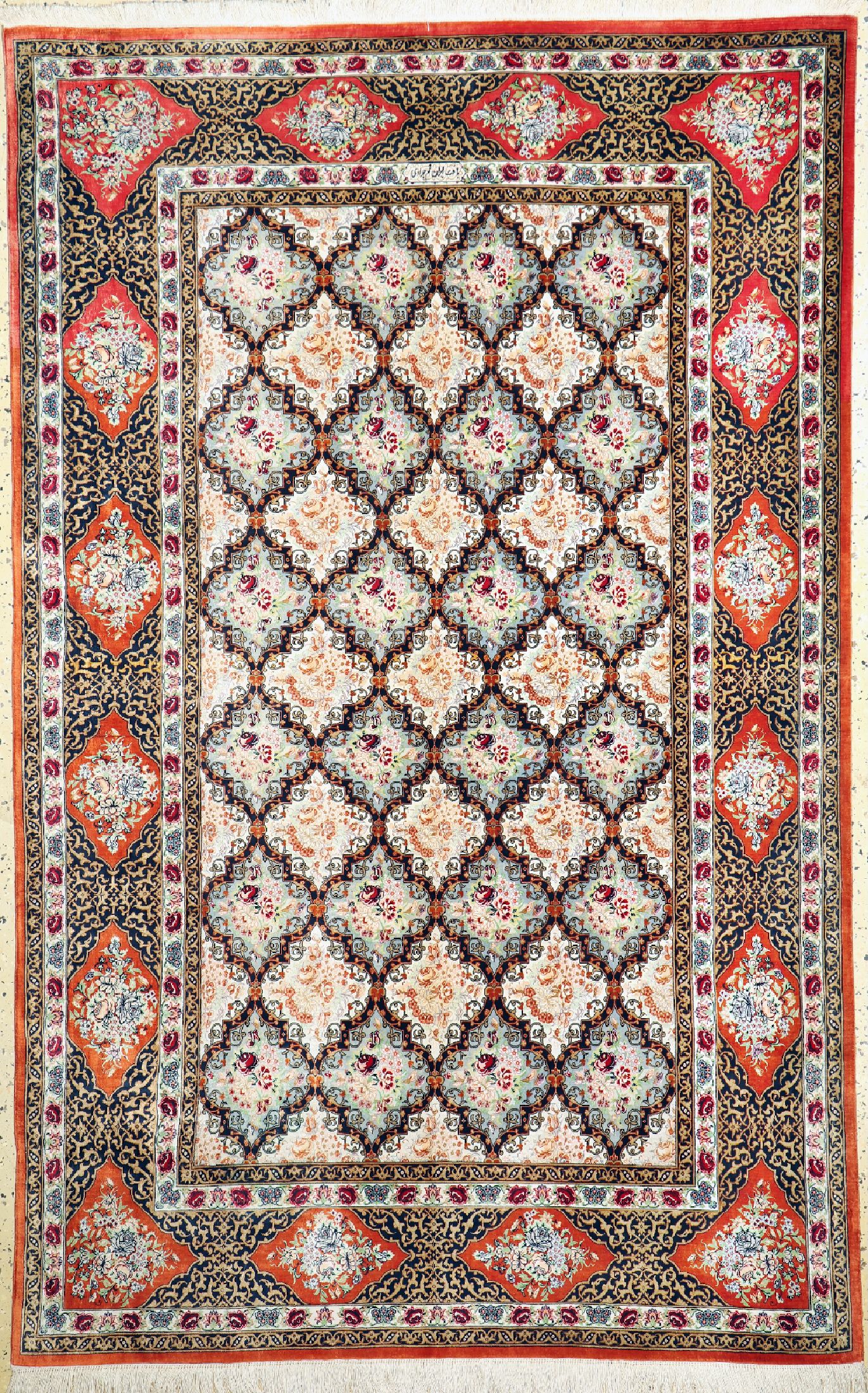 Ghom Seide Sehr fein Persien, signiert(Djavadi), ca. 40 Jahre, reine Naturseide, ca. 214 x 135 cm, ca. 1,2 Mio. Kn/qm, EHZ: 1-2