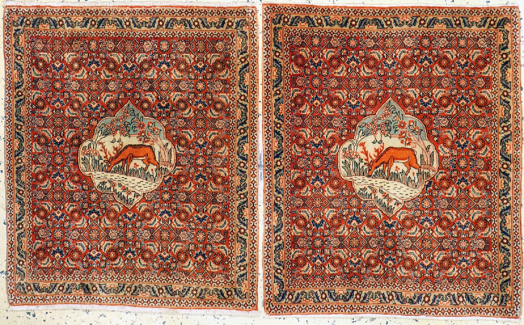 1 paar Bidjar Kork alt, Persien, um 1940/1950, Korkwolle auf Baumwolle, ca. 83 x 70 cm, EHZ: 1-2