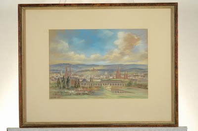 26745408k - Adolf Presber, 1896 Ramscheid-1997 Wiesbaden, view over Wiesbaden, signed lower left, pastel/cardboard, framed under PP and glass, 54x70 cm