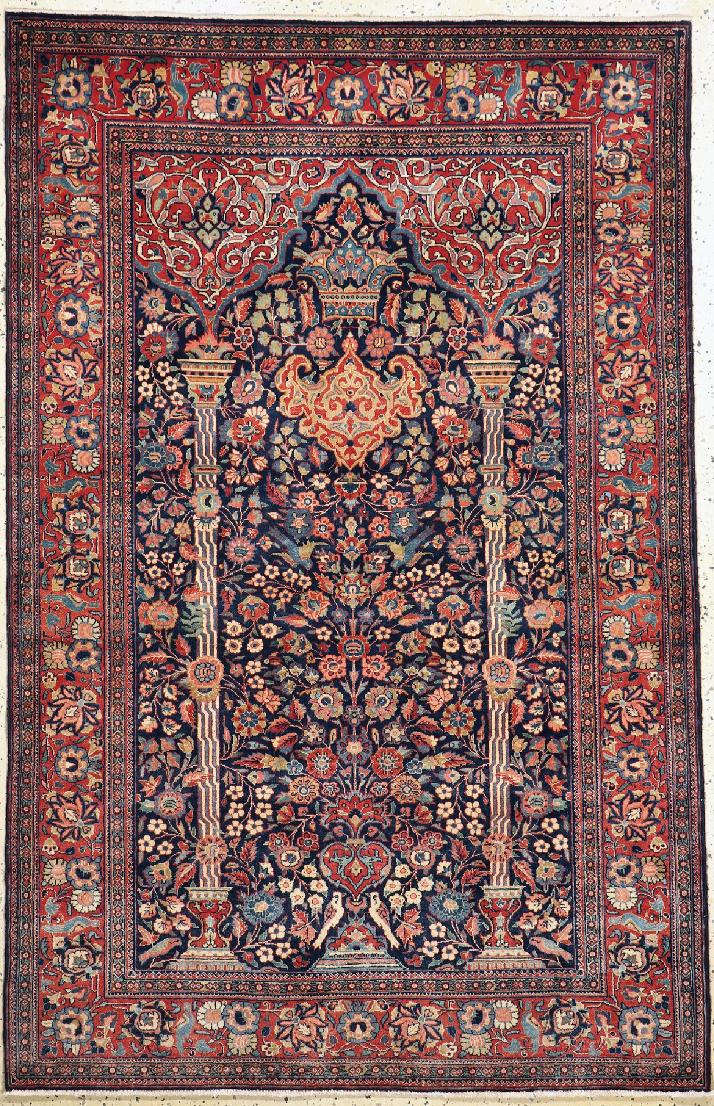 Keschan Kork fein Persien, "Königs-Krone", um 1920/1930, Korkwolle auf Baumwolle, ca. 204x 133 cm, EHZ: 1-2