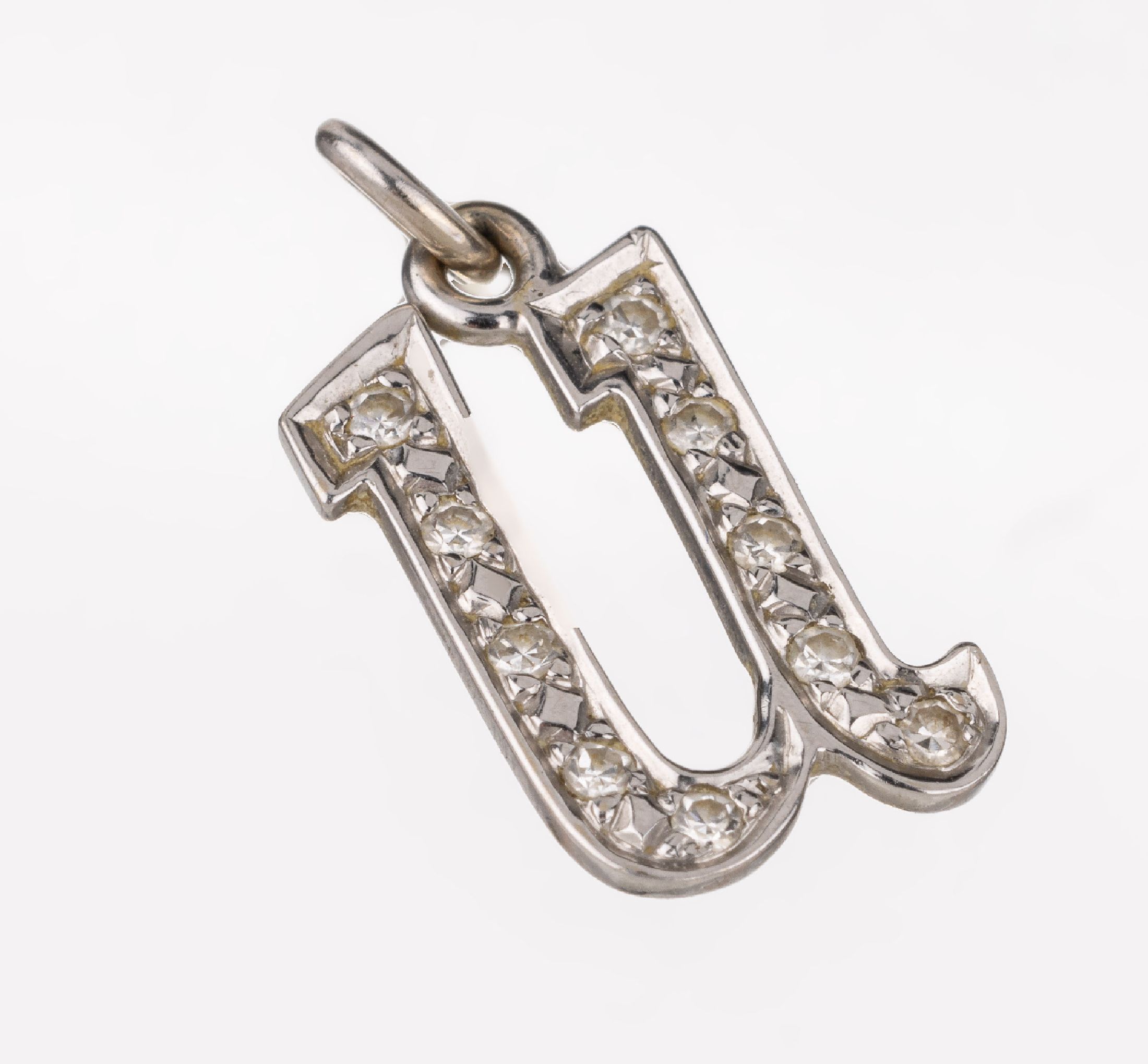 14 kt Gold Diamant-Anhänger, WG 585/000, Buchstabe "U" mit Diamanten zus. ca. 0.10 ct Weiß-l.get.Weiß/si, ca. 1.5 cm