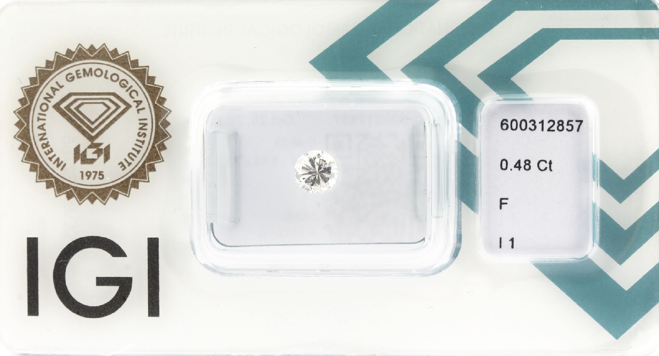 Loser Brillant, ca. 0.48 ct feines Weiß+ (F)/p1, eingeschweißt mit IGI-Expertise