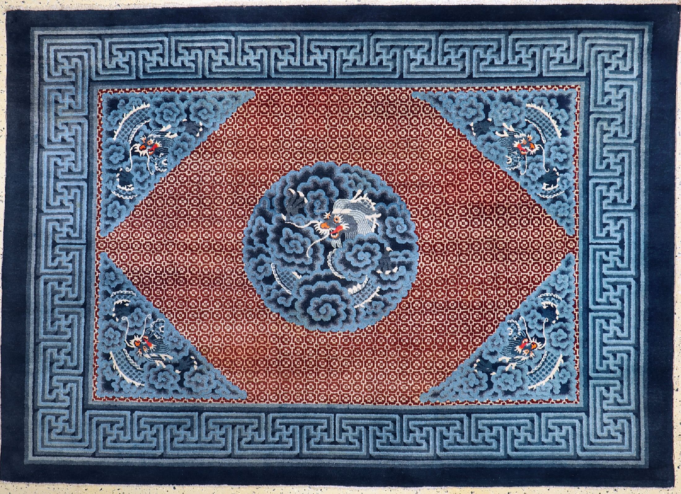 Antiker"Drachen-Teppich", China, um 1900, Wolle auf Baumwolle, ca. 180 x 250 cm, EHZ: 1-2