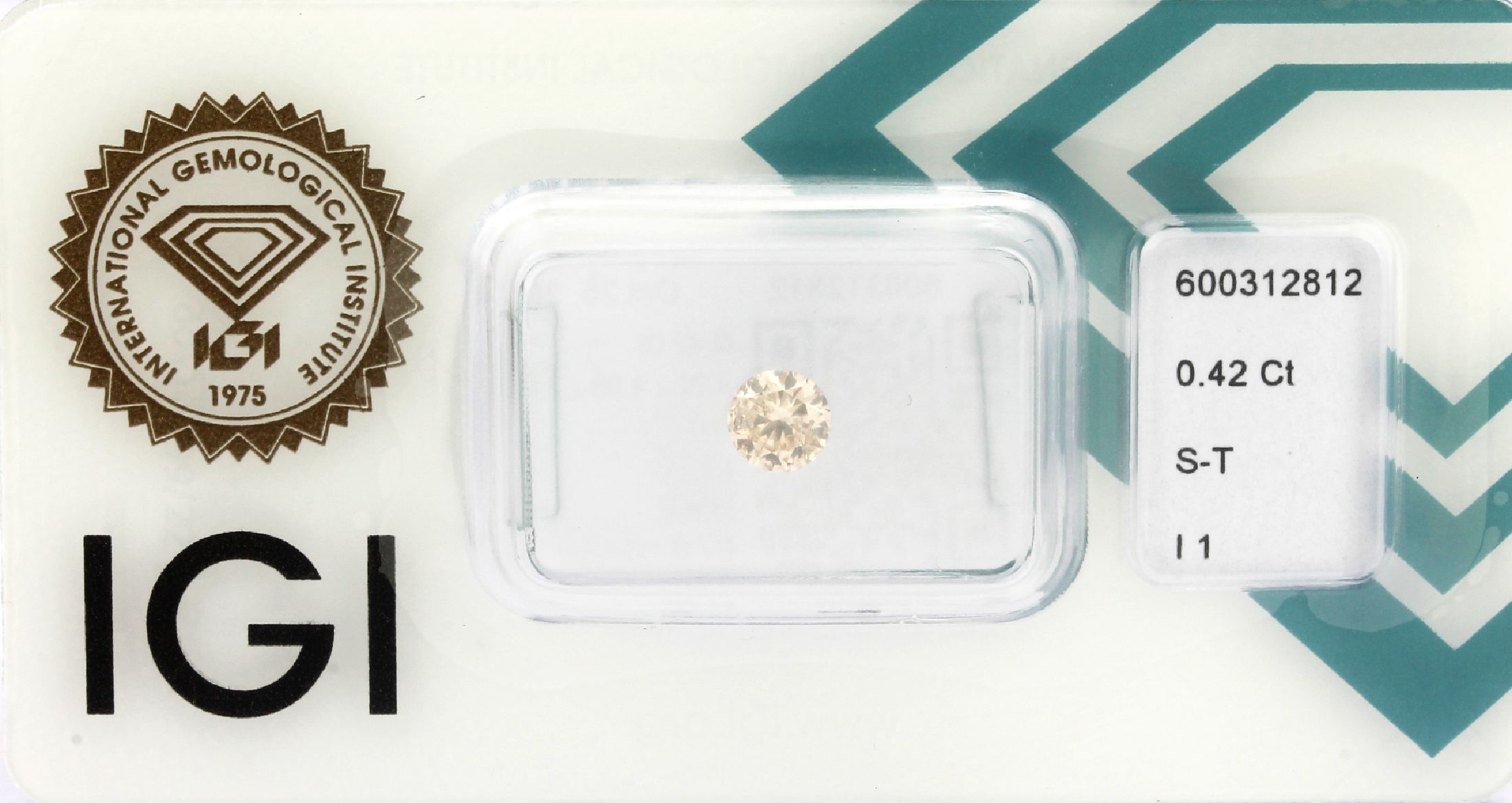 Loser Brillant, ca. 0.42 ct Getönt(S-T)/p1,eingeschweißt mit IGI-Expertise