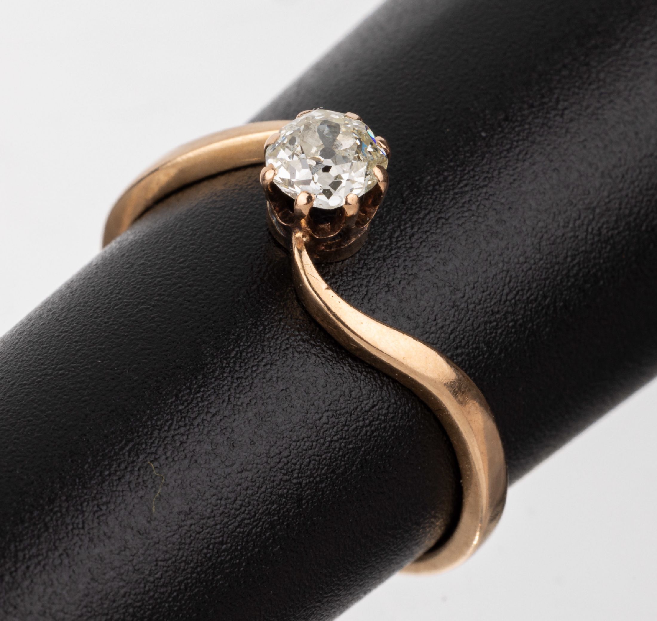 14 kt Gold Jugendstil Diamant-Ring, um 1900, RG 585/000, Altschliffdiamant ca. 0.40 ct l.get.Weiß/si, RW 54