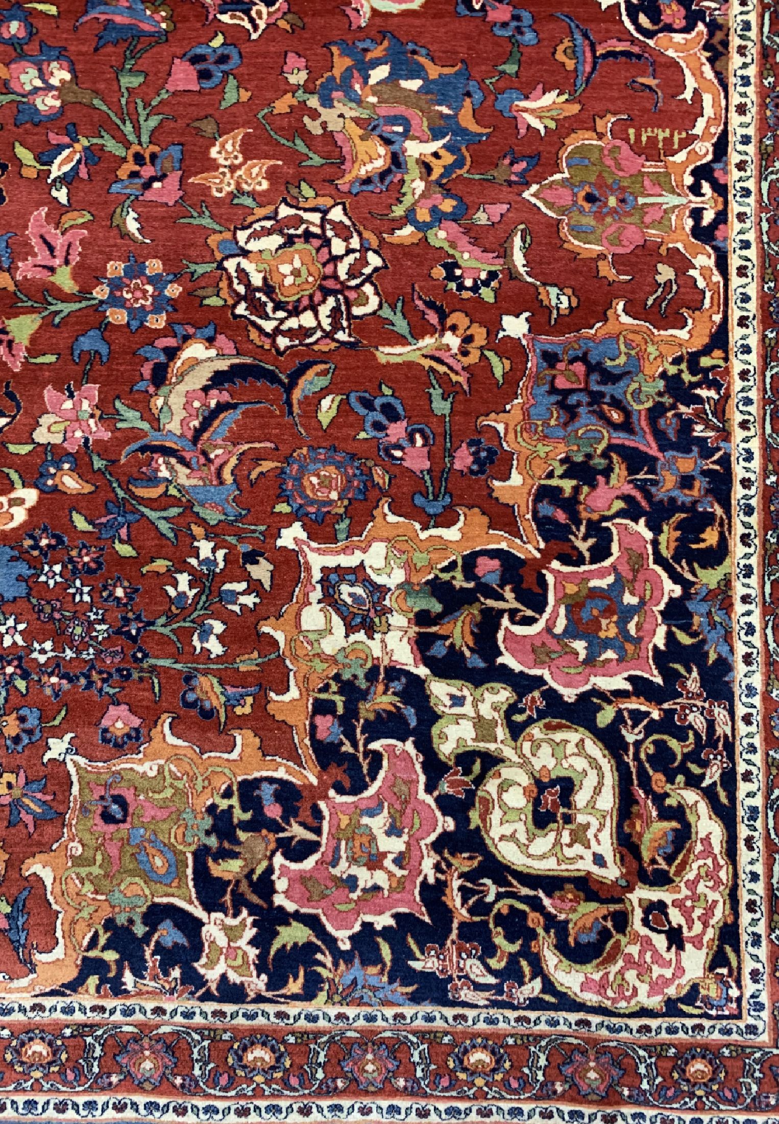 Detail b: Esfahan fein antik, Persien, datiert 1322(1901), Korkwolle auf Baumwolle, ca. 410 x305 cm, EHZ: 1-2