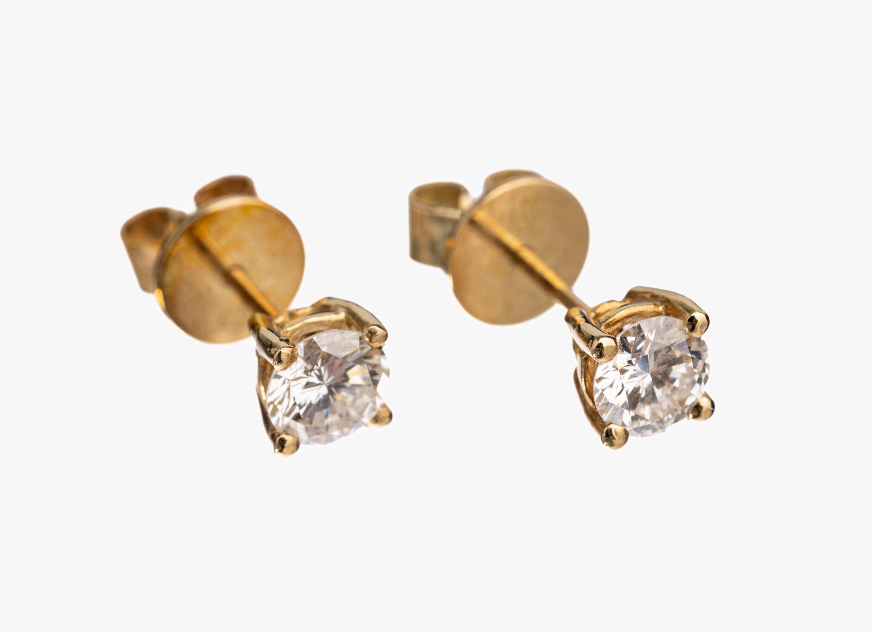 Paar 14 kt Gold Brillant-Ohrstecker, GG 585/000, 2 Brillanten zus. ca. 0.90 ct Weiß/si