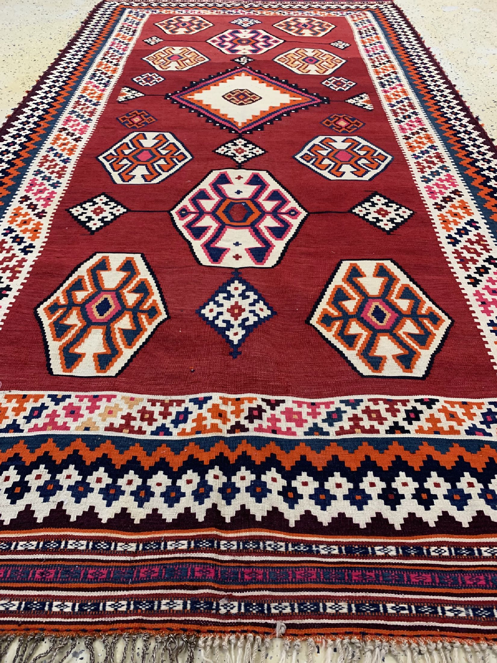 Detail e: Ghaschgai Kelim antik, Persien, um 1910/1920, Wolle auf Wolle, ca. 295 x 155 cm, EHZ: 1-2